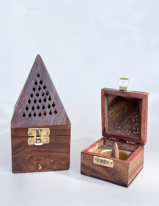 Wooden Pyramid Design Conical Incense Burning Box 16cm