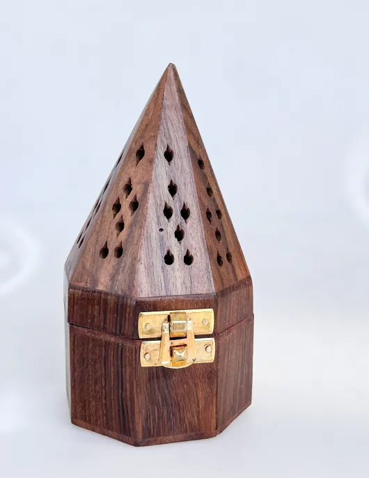 Wooden Round Pyramid Conical Incense Burning Box (12 cm)